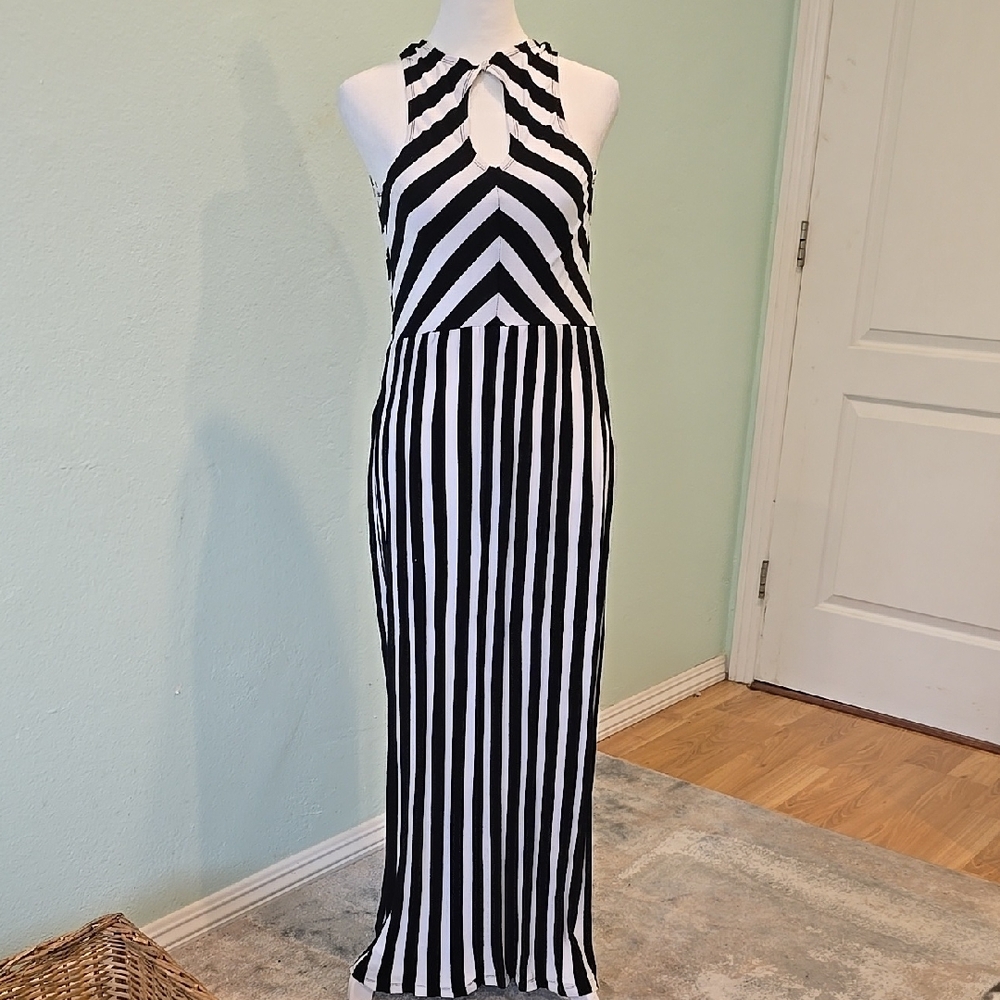 Black and White Halter Sheath Maxi Dress